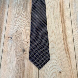Men's Calvin Klein Navy and Brown Plaid Silk Tie - Classic Pattern
